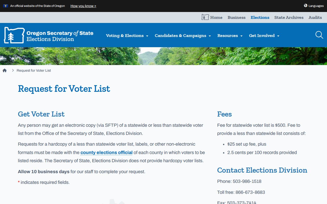 Multnomah County residents directory Oregon voter list request page