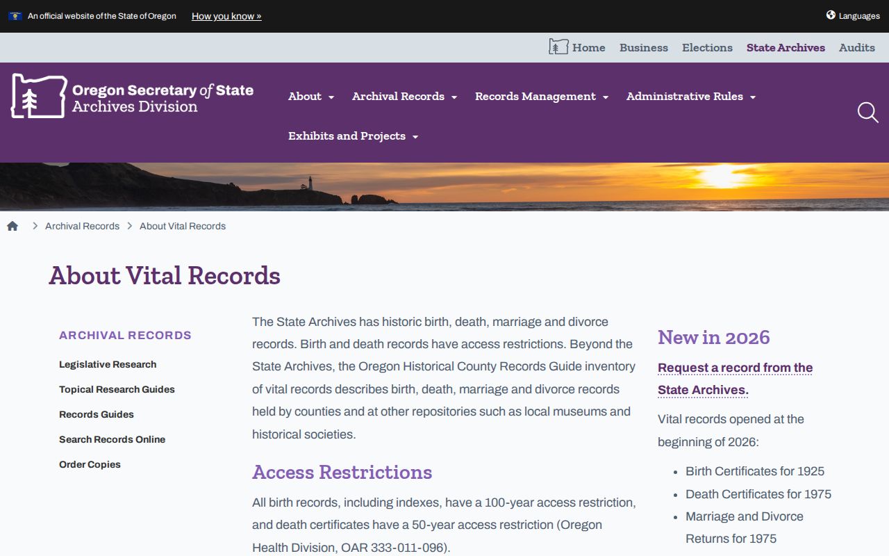 Multnomah County resident lookup historical vital records at Oregon State Archives