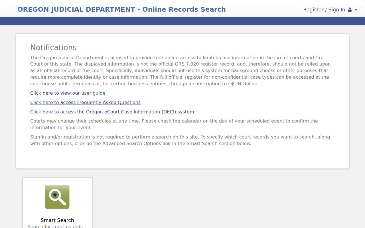 Multnomah County resident lookup through Oregon Judicial Department Smart Search