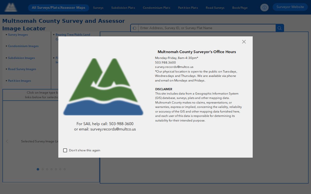 Multnomah County street directory SAIL parcel and survey map viewer